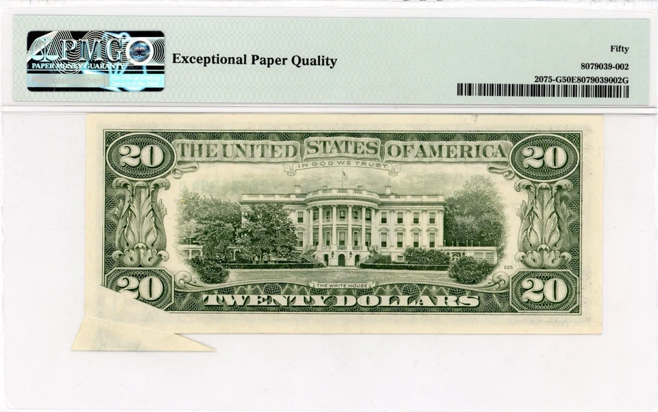 1985 $20 Chicago Federal Reserve Error Note-Fr.2075-G, Butterfly Fold-PMG 50 EPQ - Image 2 of 2