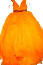 ASHLEYlauren Dress Womens 14 Orange Strapless Sweetheart Beaded Ball Gown 11305