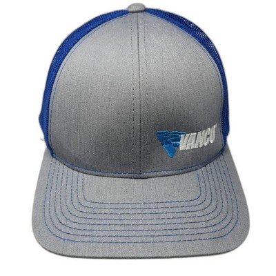 Pacific Headwear Trucker Hat Gray Blue OS Vanco Logo Mesh Back Snapback Cap