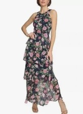 Tommy Hilfiger Navy Floral Tiered Halter Maxi Dress Size 14