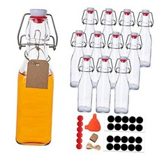 12 Pack Swing Top Glass Bottles, 250ML Square Bottles with Airtight 8.5oz