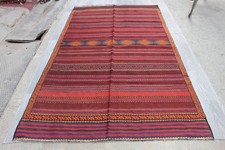 Artisan Stripe Red Kilim Rug 5'5x9'5 Modern Vintage Afghan Tribal Home Decor Rug