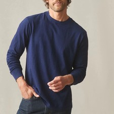 American Giant Premium Slub T-Shirt Men Medium Blue Ribbed Long Sleeve Crew Neck