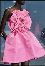 Carolina Herrera Pink A-Line Off Shoulder Strapless Ruffle Short Dress Size 12