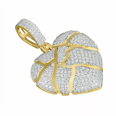 2 Ct Lab-Created Diamond Men's Broken Heart Charm Pendant 14k Yellow Gold Plated