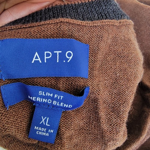 Suéter APT 9 NUEVO CON ETIQUETAS Calce Ajustado Mezcla Merino Marrón Cuello en V Lavable Para Hombres XL - Imagen 3 de 4