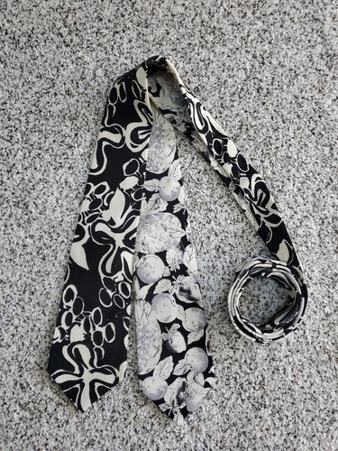 Lot of 2 Vintage Silk Ties Don Loper Beverly Hills - Black & Ivory - Picture 4 of 7