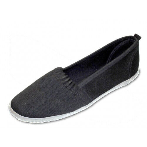 Damen Canvas elastische Baumwolle obere Schuhsohle Gummi schwarz weiß Größe 6-11 neu - Bild 6 von 6