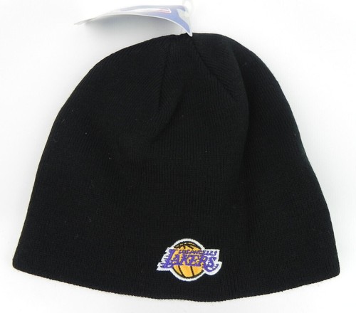 LOS ANGELES LAKERS VINTAGE KNIT RETRO REEBOK UNCUFFED BLACK BEANIE CAP HAT NEW!