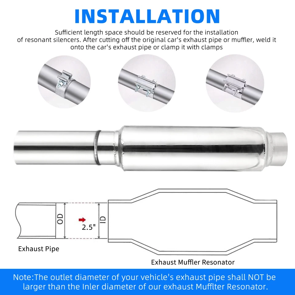 For Chevy Corvette C6 2.5" Inlet/Outlet 16" Exhaust Muffler Resonator Stainless - Image 4 of 4