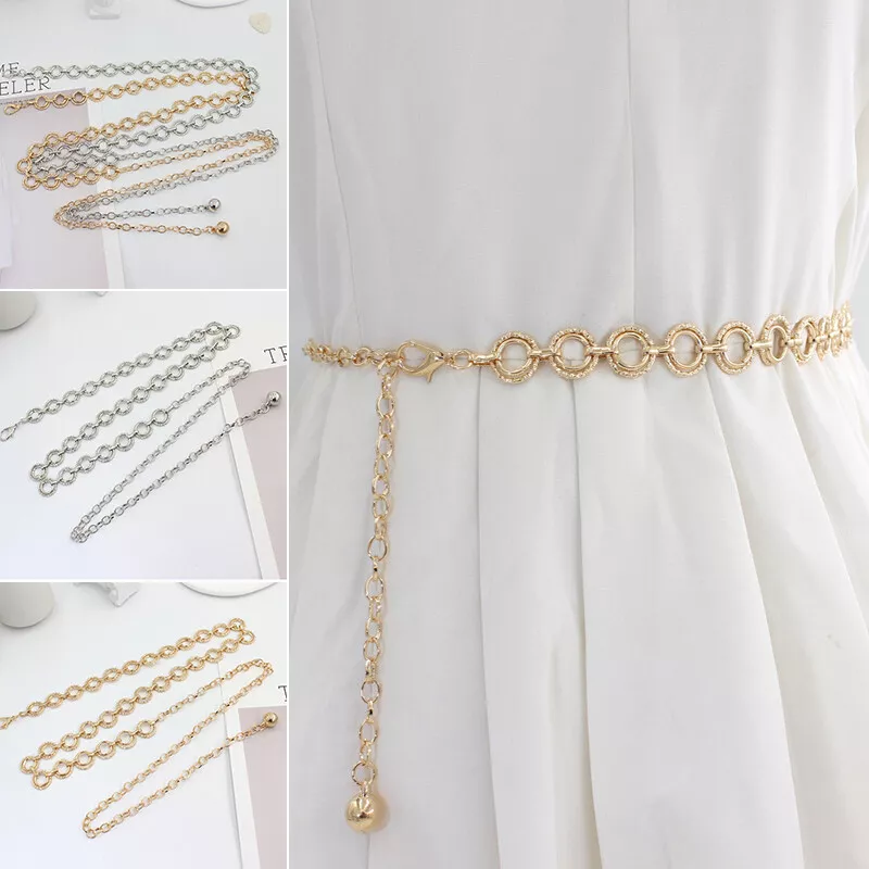 Women High Hip Round Shape Link Gold Chain Waist Belt Charm Dress Decor  Fashion