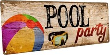 Pool Party 6"x16" Metal Sign, Wall D cor for Porch, Patio, and 6"x16", Multi