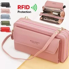 RFID Crossbody Wallet with Phone Pocket Purse Handbag For Women Vegan Leather