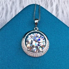 2.30Ct Lab Created Diamond Crescent Moon Halo Pendant 14K White Gold Plated