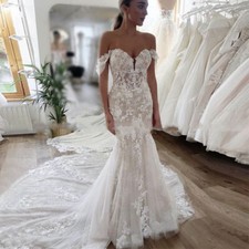 Mermaid Wedding Dresses Off The Shoulder Lace Applique Backless Bridal Gowns New