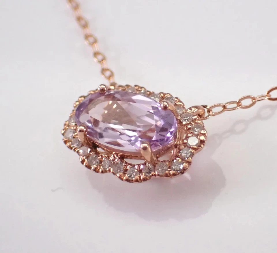 2.10Ct Oval Cut Lab-Created Amethyst Floating halo Pendant 14K Rose Gold Plated - Image 3 of 4
