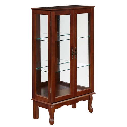 Adjustable Shelves Lighted Storage Curio Display Cabinet w/ Tempered Glass Doors - Picture 17 of 24