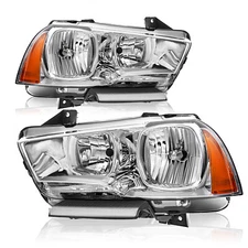 Pair Chrome Amber For 2011 2012 2013 2014 Dodge Charger Halogen Headlights 11-14