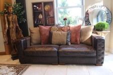 2 quality barker and stonehouse sofas suite brown leather &  fabric