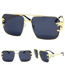 Classy Elegant Retro Hip Hop Rapper SUNGLASSES Square Gold Metal Frame Dark Lens