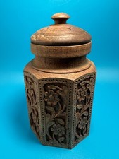 Handcarved Wooden Octagonal Shape Canister Jar w/ Lid, Made In India