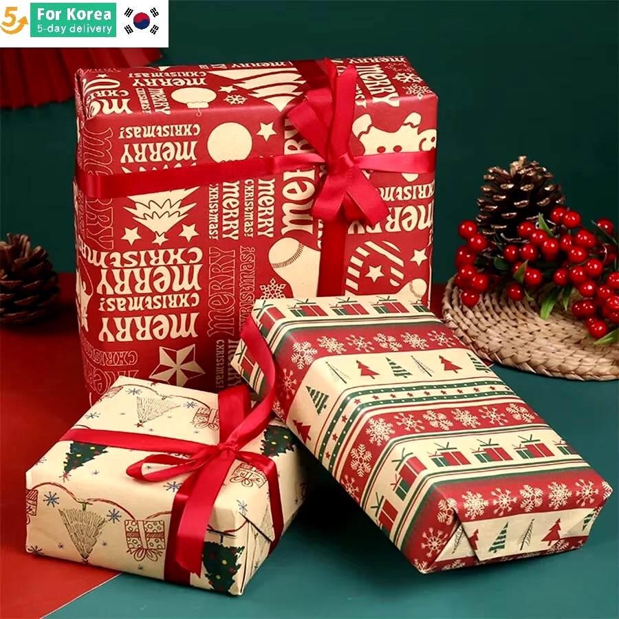 6 Pièces Papier Cadeau Feuille Thème De Noël Multicolore Kraft Papier NEW - Photo 2/4