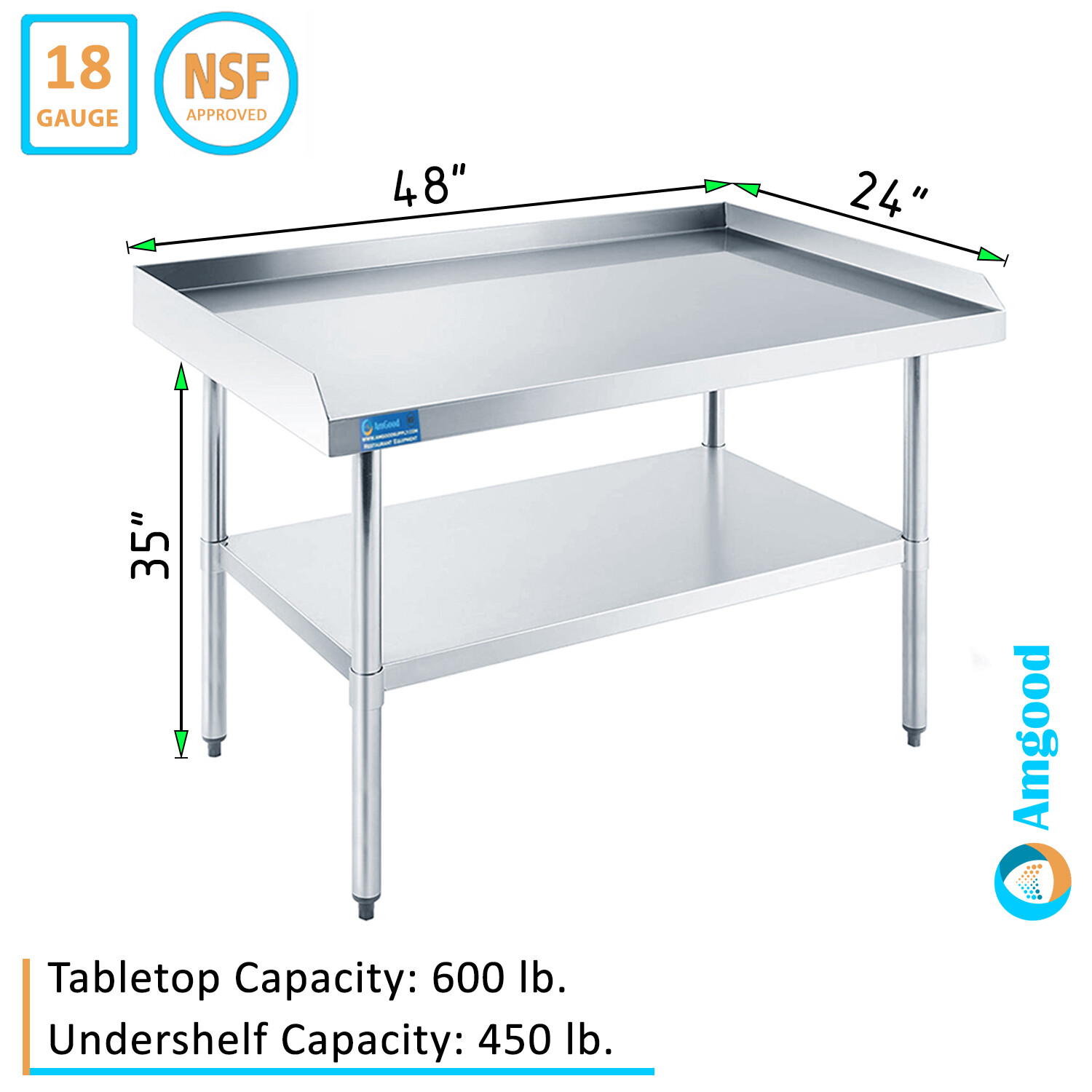 Work Table with Backsplash and Sidesplashes | Stainless Steel Prep Table 24"x48"