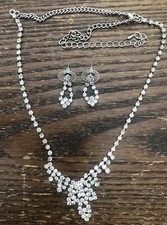 Fashion Silver Plate Clear Rhinestone Bridal Prom Wedding Necklace Earring Set