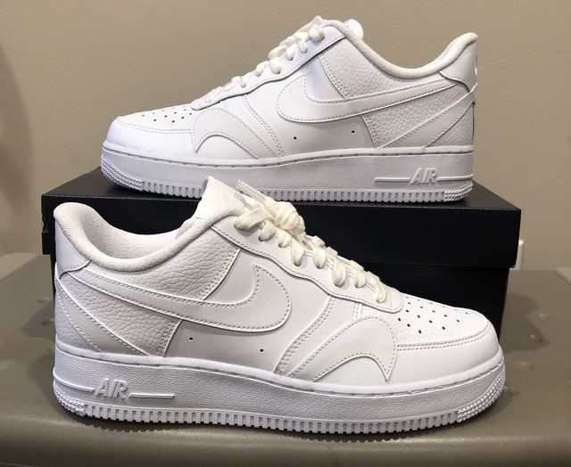 Size 10.5 - Nike Air Force 1 '07 LV8 Misplaced Swoosh - Triple White 2020 for sale online | eBay