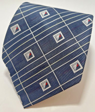 Men's Neck Tie Navy Blue w/ White Embroidered Stripes, Red Diamond Details Retro