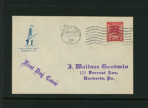 FDC USA Scott #645-27 Rare Cachet Minute Man 1928 Cover Valley Forge PA