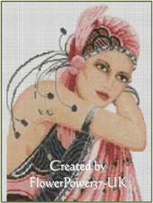 Art Deco Lady in Pink Counted Cross Stitch Chart No. 1-10
