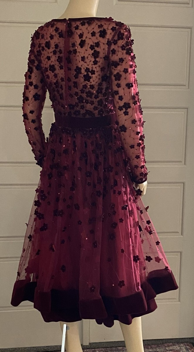 Mac Duggal Long Sleeve Fit & Flare Velvet Embellished Cocktail Dress- Size  6 | eBay