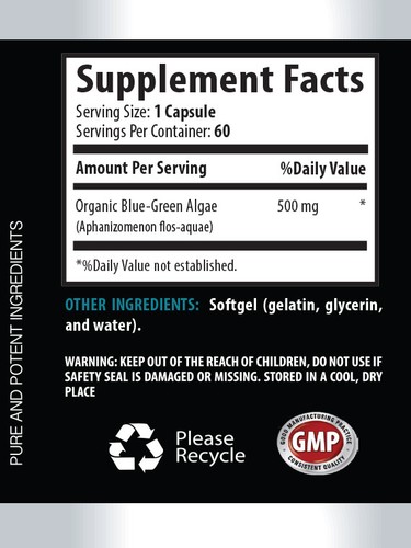 STEM CELL - Organic Blue Green Algae From Klamath Lake 500mg (1 Bottle)