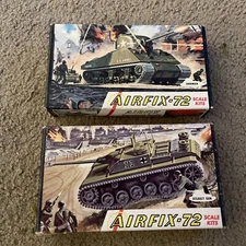 2 Empty Vintage Tank Air fix-72 Model Kit Boxes Sherman, Assembly WW2 Graphics