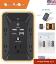 5-Outlet Power Strip with Smart Night Light  4 USB Ports   Perfect for Office