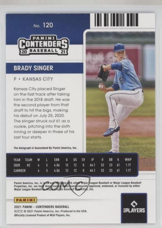 2021 Panini Contenders Rookie Ticket Brady Singer #120 Rookie Auto RC qf8 view 2