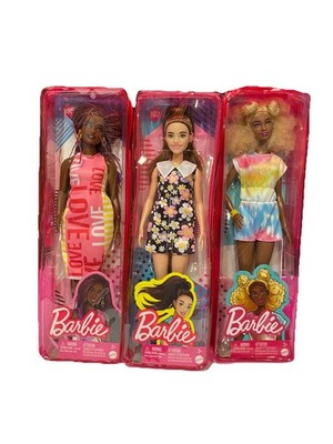 Barbie Fashionista Doll set of 3, Braids #186, Hearing Aid #187,Afro Puffs #180