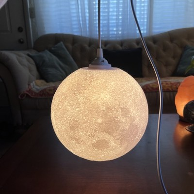 Mydethun White LED 3D Printed 6'' Moon Lamp w/Wood Stand USB Rechargable NEW