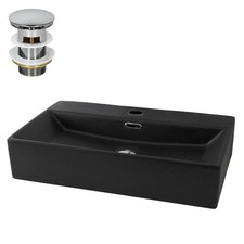 Keramik Waschbecken mit Ablaufgarnitur Waschtisch Aufsatzwaschtisch 605 x 365 mm