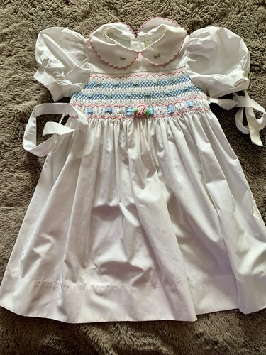 Vintage gesmoktes Kleid Kinder Größe 4 Rosenknospen weiß Cottagecore lesen* - Bild 3 von 17