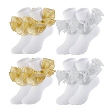Girls Ruffle Socks Toddler Girl Frilly 6-8 Years 2 Pairs Gold 2 Pairs Silver