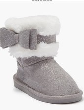 NWT Bebe girls Little Kids Gray Bow-Tie Faux Fur Micro Suede Shimmer Boots US 12