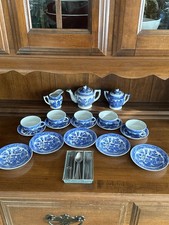Vintage Blue Willow Child s Tea Set 20 Pc. Japan Silverware Stamped Germany