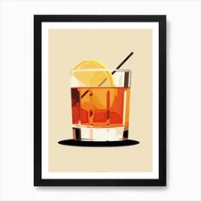 Mid Century Modern Whiskey Sour Flo Framed Wall Art Poster Canvas Print Picture