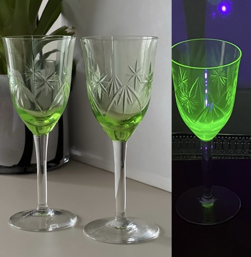 2 Antike Kristallglas Uranglas Weingläser Weinglas Schliff um 1910 Jugendstil
