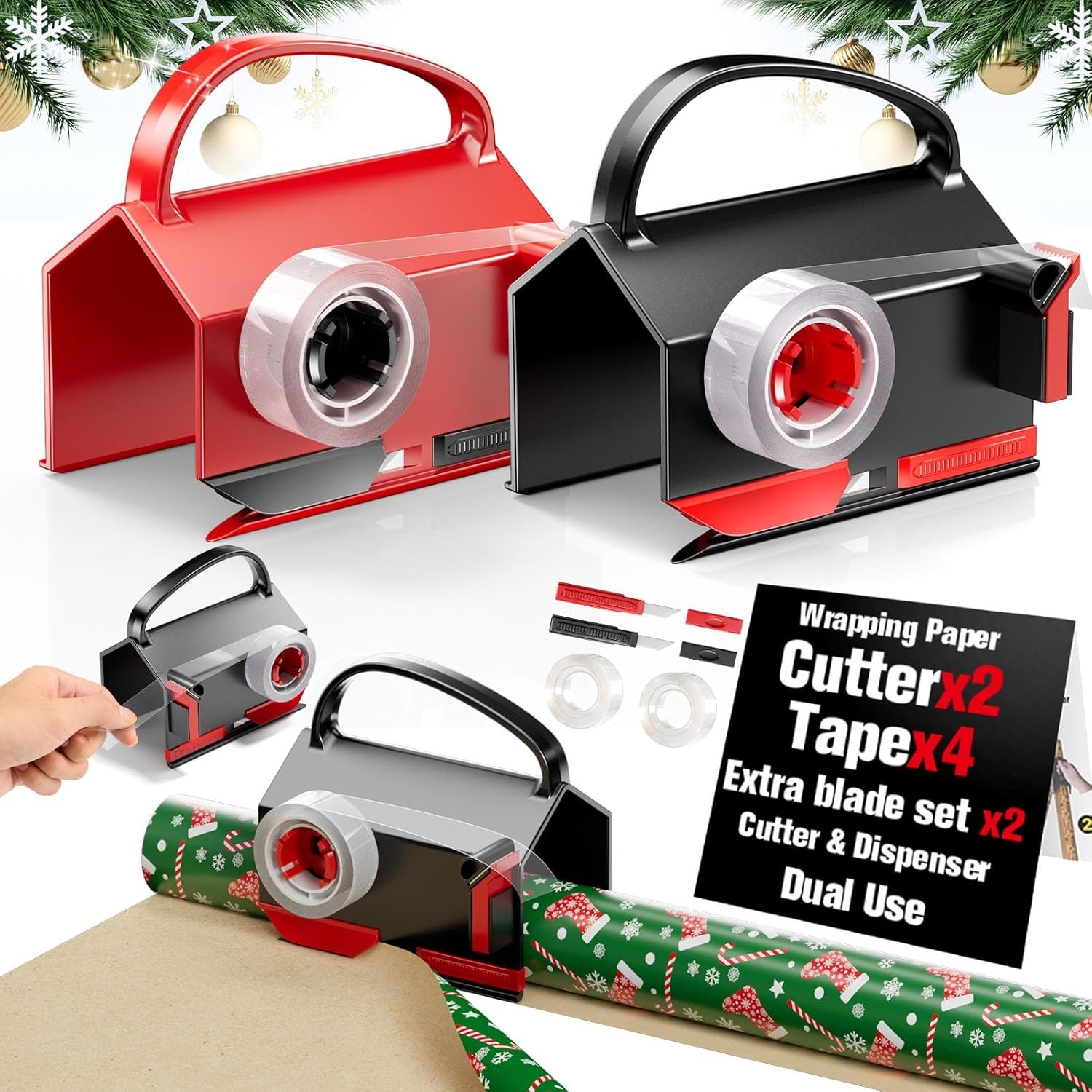 Cutter & Tape Dispenser Dual Use, Gift Wrap Black