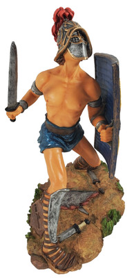 Vintage Design TOSCANO Warrior Holding Shield 8.5'' Tall Statue 2002