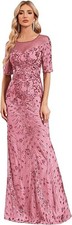 Womens Evening Dress Mother of The Bride Sequin Formal Mermaid Gown Pink XL