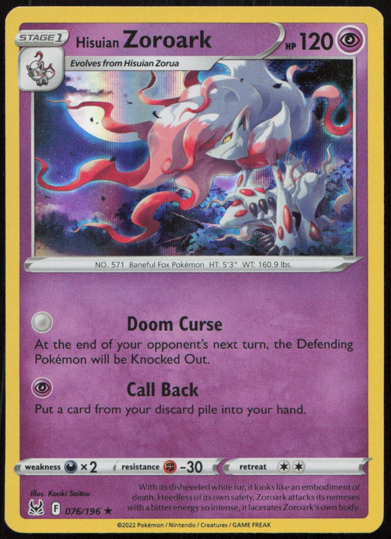 Hisuian Zoroark 076/196 NM Lost Origin Rare Holo Pokemon